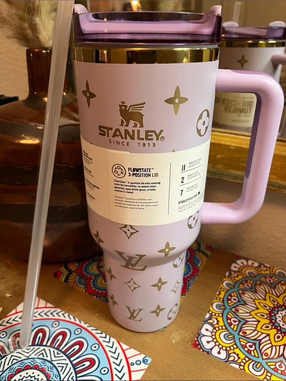 NIB Stanley Lavender Travel Tumbler with Gold LV Accents - Picture 1 of 5
